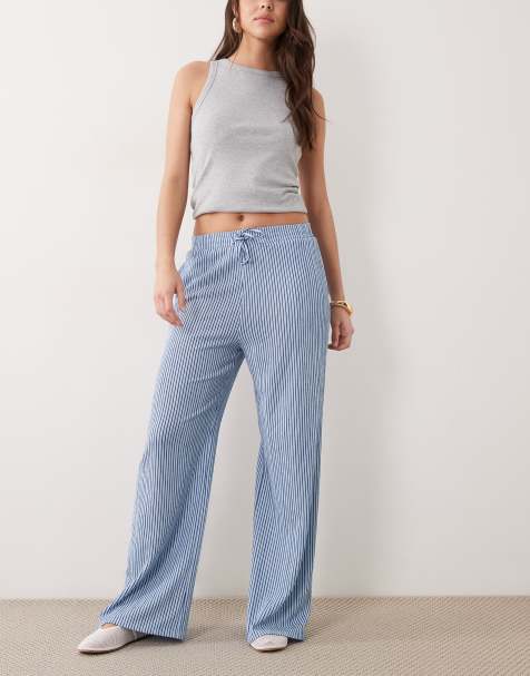 New Look crinkle stripe wide leg trousers in blue - view 1