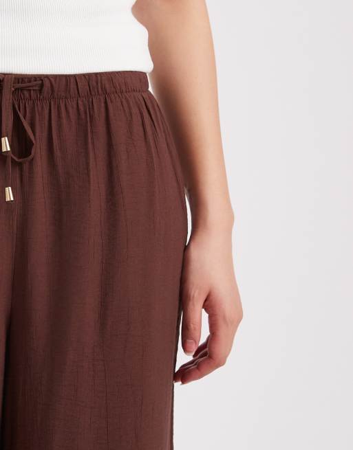 New Look crinkle wide leg pants in brown, 4 of 5