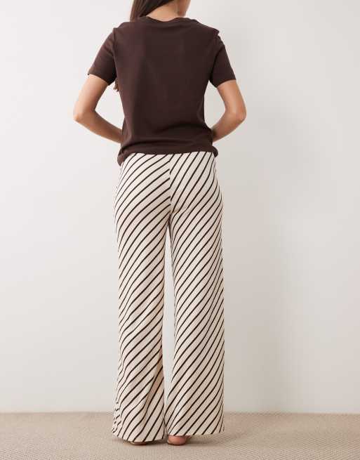New Look crinkle wide leg pants in cream and brown stripe, 5 of 5