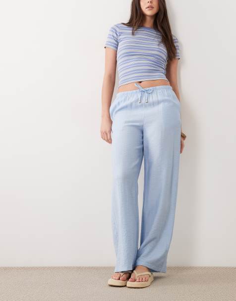 New Look crinkle wide leg trousers in blue - view 1