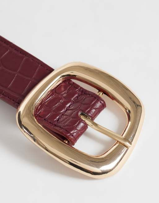 New Look croc belt in burgundy, 2 of 3