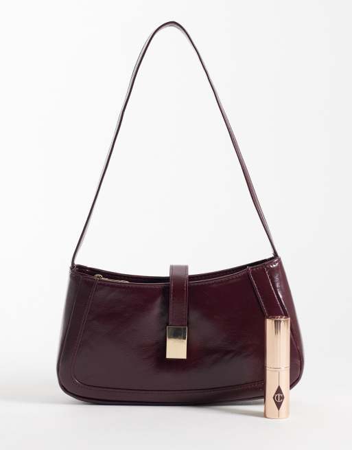 New Look croc buckle detail shoulder bag in burgundy, 3 of 4