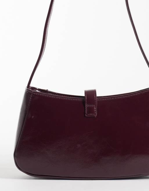 New Look croc buckle detail shoulder bag in burgundy, 4 of 4