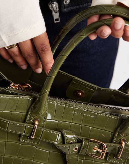 New Look croc buckle shoulder bag in khaki, 3 of 4