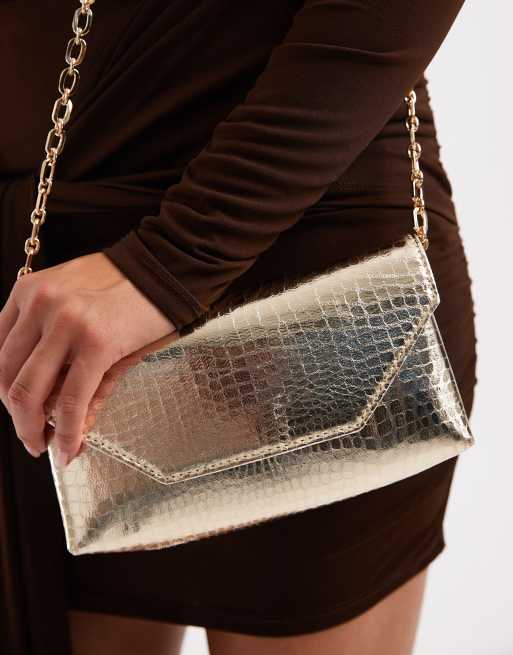 New Look croc gold clutch bag in gold ASOS