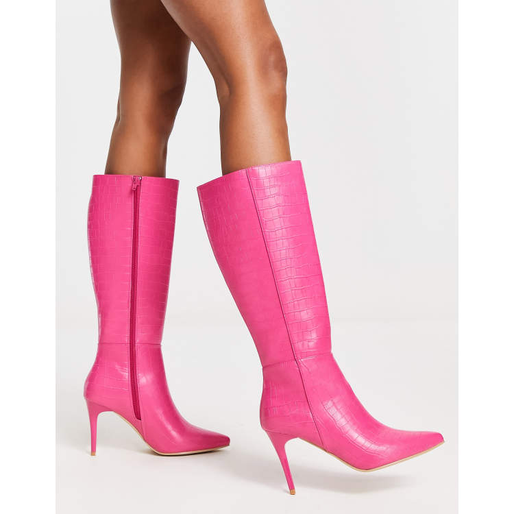 high heel boots pink