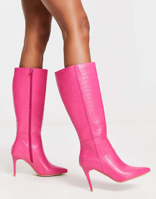 Pink boots best sale high heels