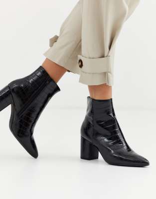 Look croc leather look boot in black 