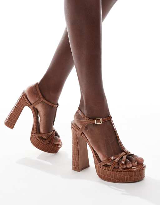 New Look croc platform heeled sandal in rust, 4 of 4