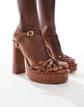 [New Look] New Look croc platform heeled sandals in rust-Brown 41 25-Rust