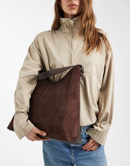 New Look croc scoop faux suede tote bag in brown, 2 of 4