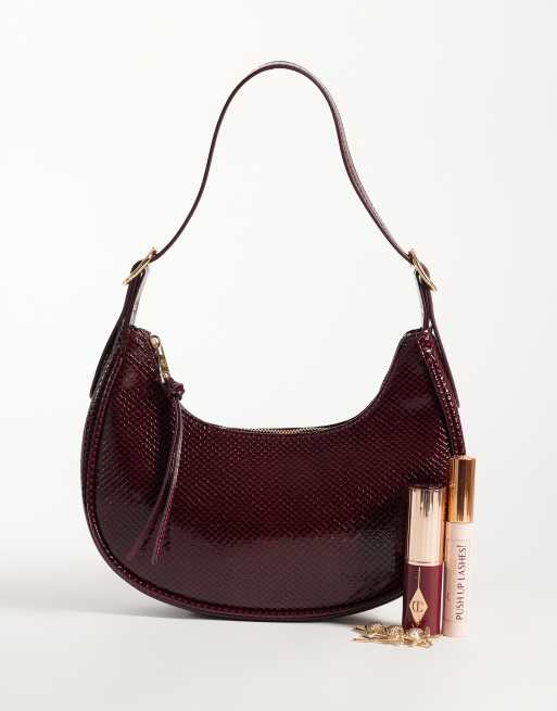 New Look croc scoop oval shoulder bag in burgundy, 2 of 4