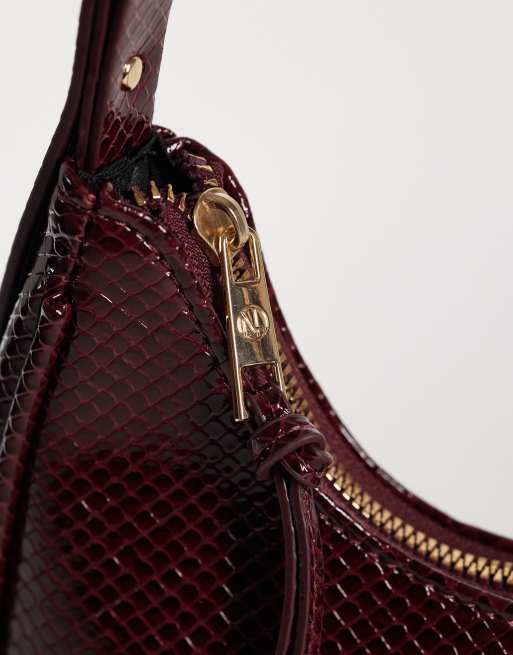New Look croc scoop oval shoulder bag in burgundy, 3 of 4