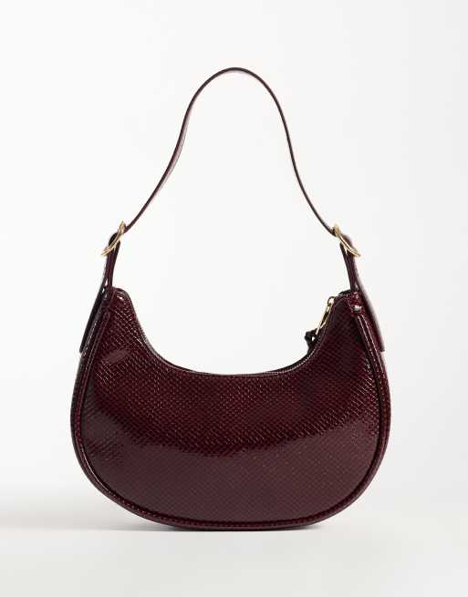 New Look croc scoop oval shoulder bag in burgundy, 4 of 4