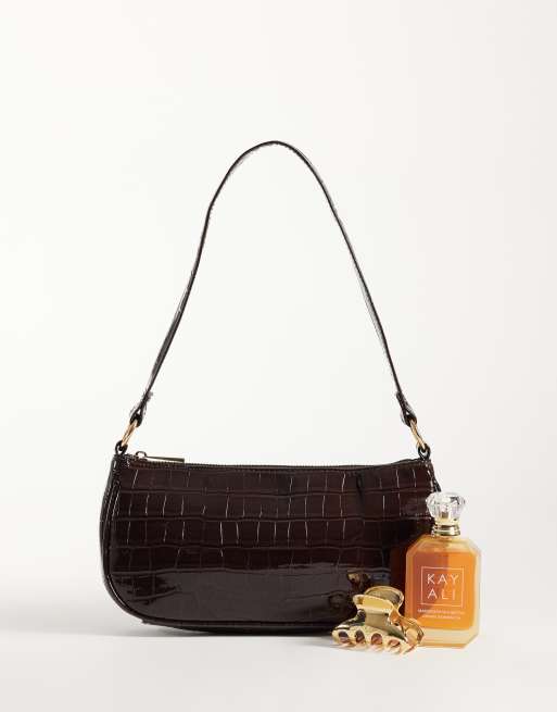 New Look croc shoulder bag in dark brown, 2 of 4