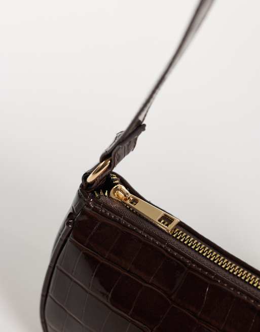 New Look croc shoulder bag in dark brown, 3 of 4