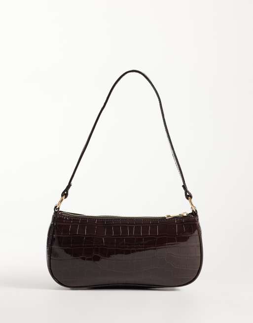 New Look croc shoulder bag in dark brown, 4 of 4