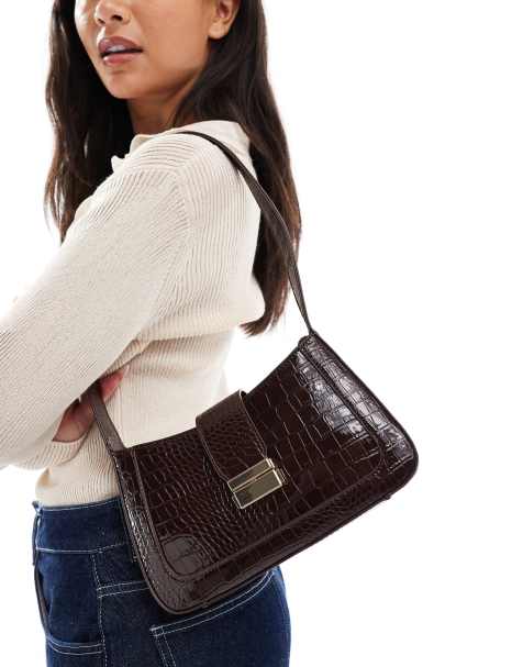New Look croc shoulder bag with buckle in brown - view 1
