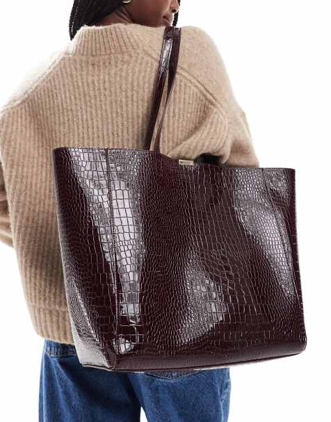 New Look croc tote bag in burgundy - view 1