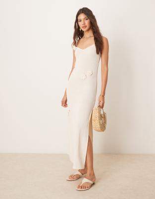 New Look New Look crochet flower maxi beach dress in cream-White