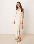 [New Look] New Look crochet flower maxi beach dress in cream-White M CREAM