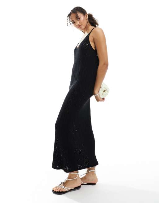 New Look crochet maxi beach dress in black