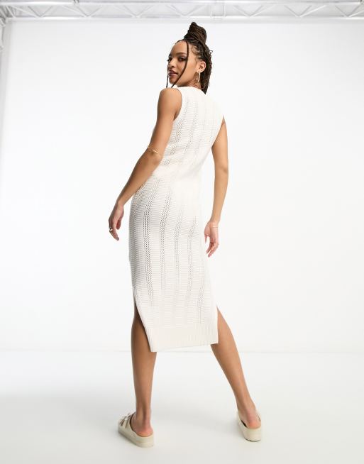 New Look crochet midi dress in off white