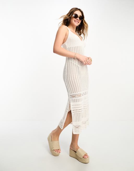 New Look crochet midi dress in off white