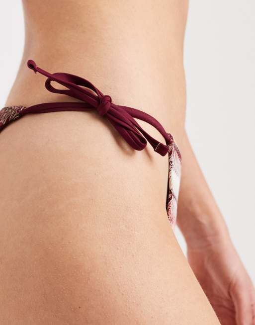 New Look crochet stripe tie side bikini bottoms in pink, 3 of 4