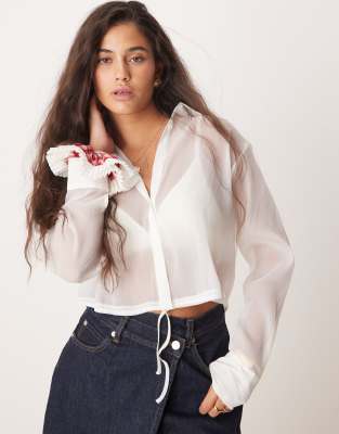 New Look New Look crop drawstring waist shirt in white