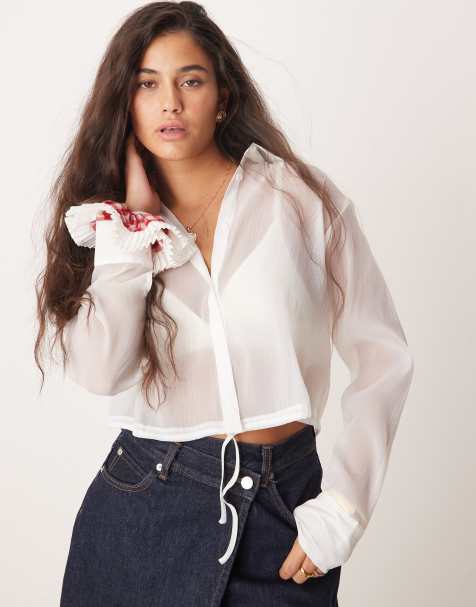 New Look crop drawstring waist shirt in white - view 1