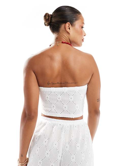 New Look - Crop top bianco arricciato in pizzo in coordinato, 2 di 4
