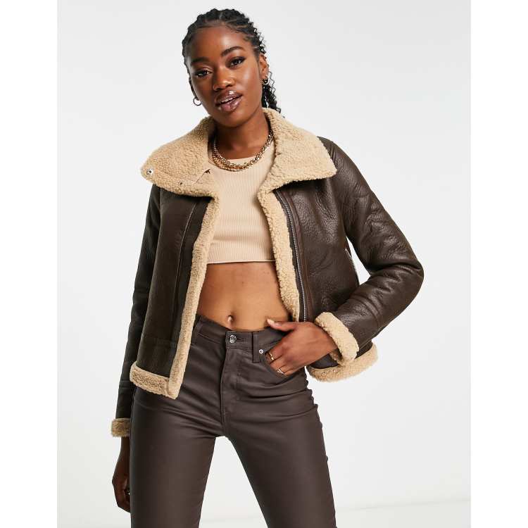 AVIATOR BLOUSON JACKET IN EMBOSSED LAMBSKIN - DARK BROWN