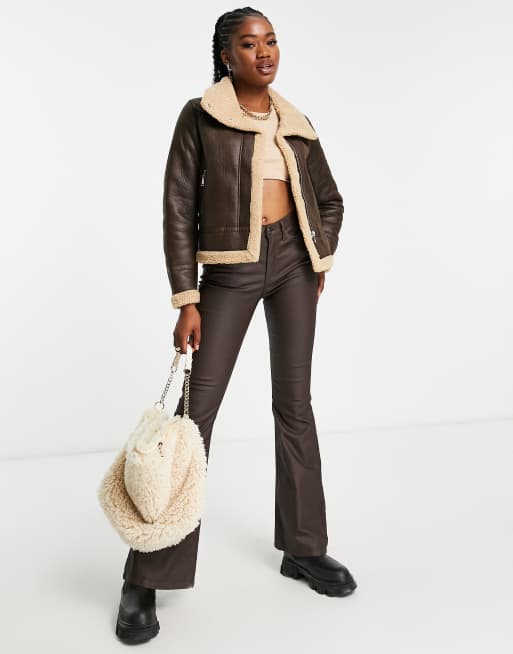 Brown Faux Suede Contrast Borg Oversized Jacket