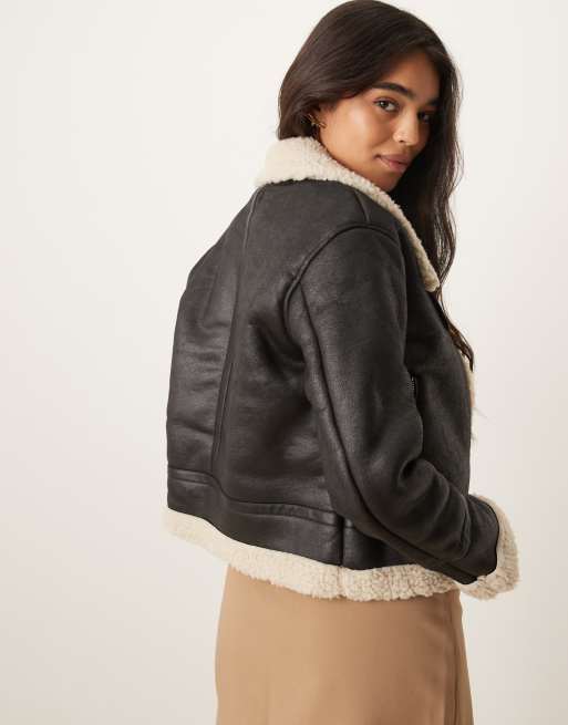 Black cropped aviator jacket hotsell