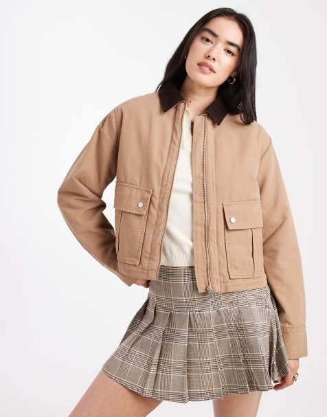 New Look cropped barn jacket in tan - view 1