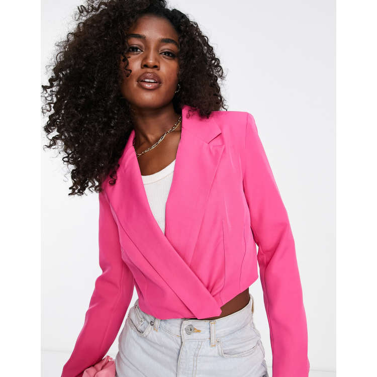 Pink cropped shop blazer womens