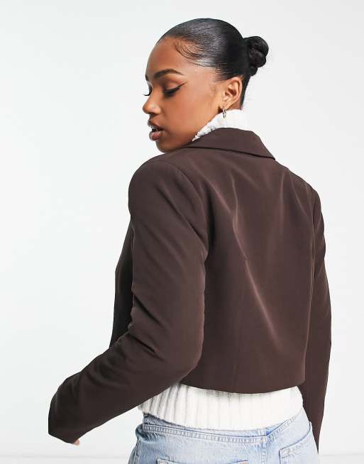 New Look cropped blazer in dark brown, 2 of 4
