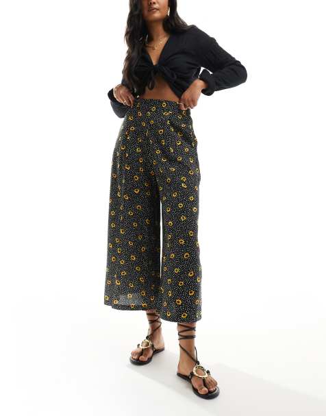 New Look - Cropped broek in zwart met fijne print - view 1