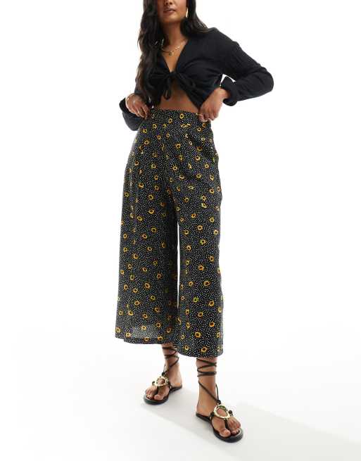 New Look - Cropped broek in zwart met fijne print