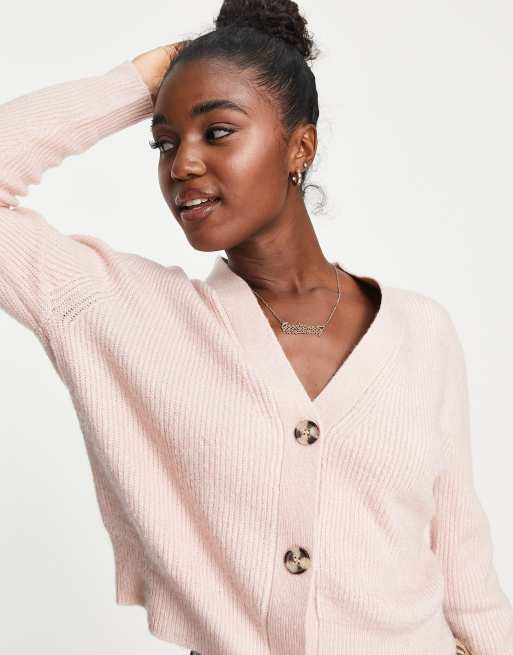 New Look cropped cardigan in light pink ASOS