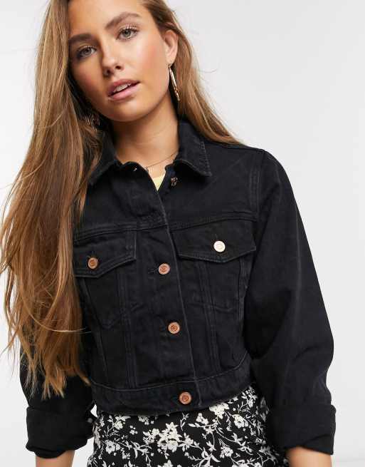 Black cropped denim 2025 jacket new look