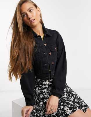 new look black cropped denim jacket