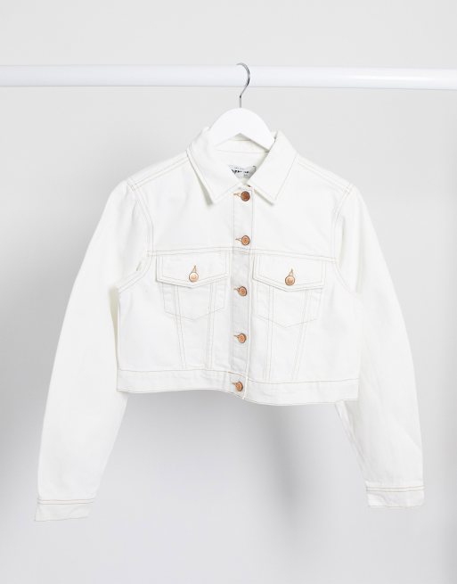 New Look cropped denim jacket in off white | ASOS