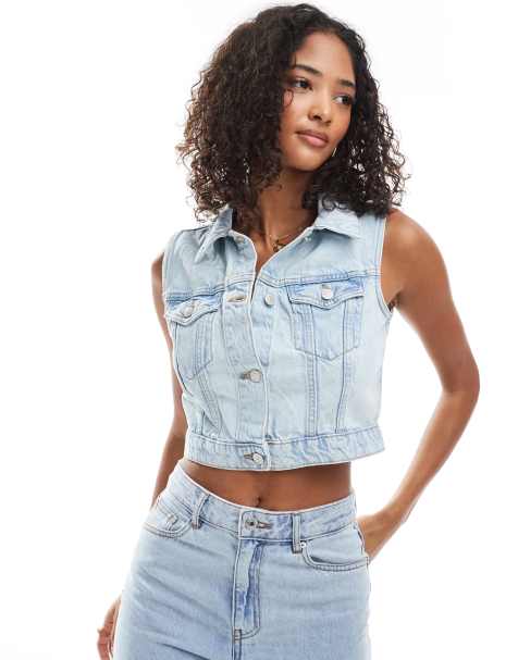 New Look cropped denim waistcoat in dark blue