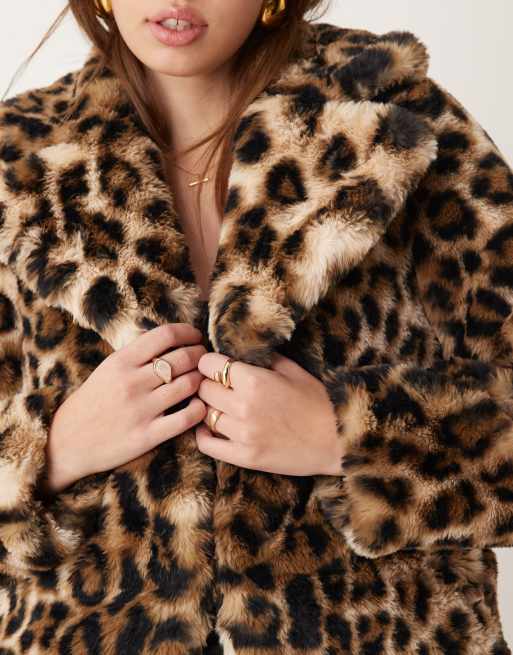 New Look cropped faux fur coat in animal print