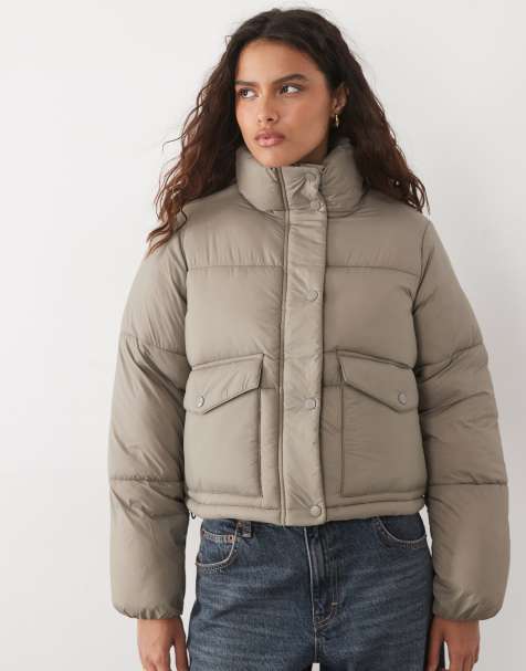 New Look cropped funnel neck puffer coat in mink - view 1