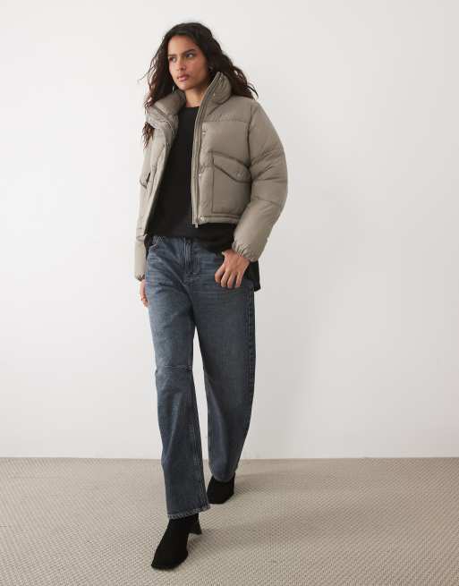 New Look cropped funnel neck puffer coat in mink, 2 of 4