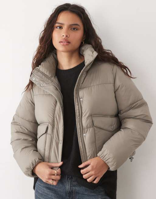 New Look cropped funnel neck puffer coat in mink, 4 of 4