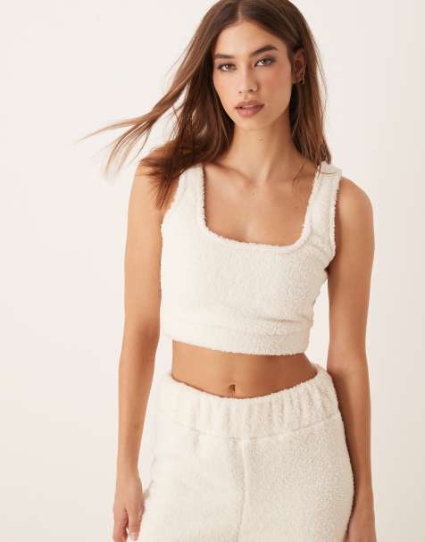 New Look - Cropped hemdje van sherpastof in crème, deel van co-ord set - view 1